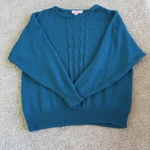 Vintage American Weekend Sweater Womens 24W Green Cable Knit Pullover Hong Kong